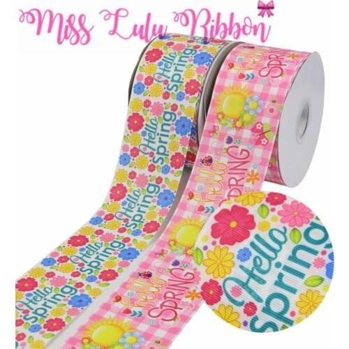 16mm-75mm Spring Series Colorful Flower Geometric Check Printed Grosgrain/Foe Ribbon DIY Hair Bowknots 50yards/roll