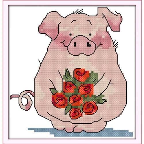 The little sister pig cross stitch kit cartoon 11ct count canvas stitches embroidery DIY handmade needlework plus