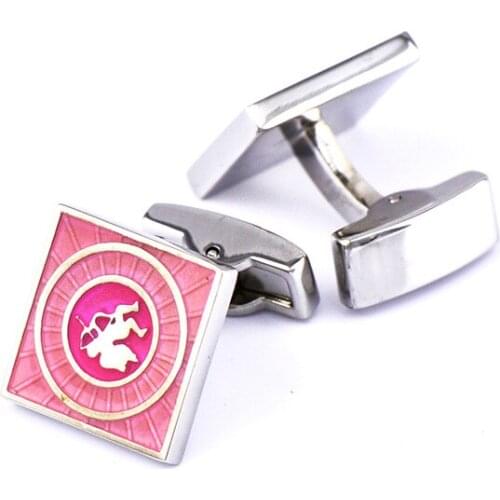 JHSL Fashion Jewelry Pink Color Copper Men Square God of Love Cupid Cufflinks for Shirts Unique Design Boyfriend Husband Gift