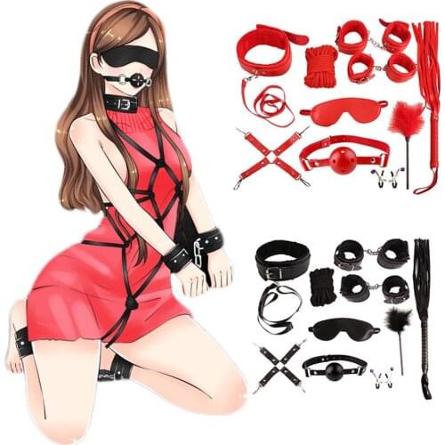 10Pcs Faux Leather Blinder Handcuff Foot Strap Whip Rope Collar Sex BDSM Toy Set great sex stimulation and pleasure