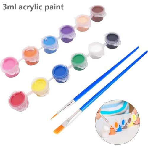 FSBCGT 12 Colors/Set 3ml Mini Finger Painting Tool Kit Paint with 2 Blue Brushes Pigment Art DIY Wall Painting Art Children