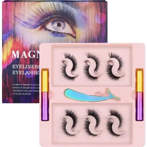 Handmade Reusable 3D Five Magnetics False Eyelashes 6 Pairs Set Soft Light Magnet Fake Lashes Makeup For Eyes 12 Sets/Lot DHL