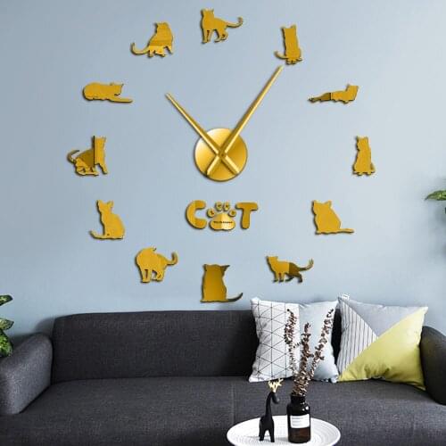 DIY Tonkinese Cats Wall Art Animals Kitty Pet Frameless Giant Wall Clock With Mirror Effect Large Silent Quartz Clock Wall Watch