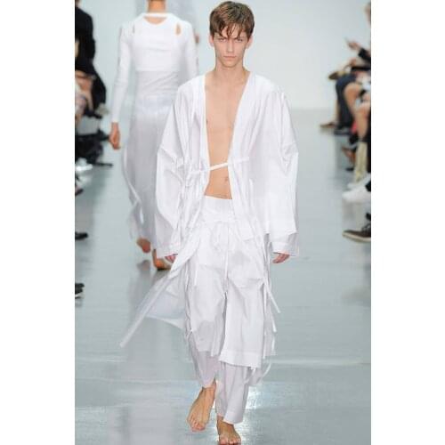 27-44 Customizable New Mens clothing fashion Ankle length trousers black tassel loose wide leg pants plus size singer costumes