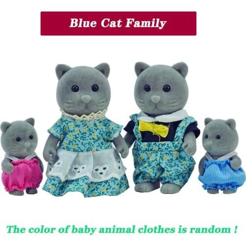 New Children Toys 1/12 Miniatures Furniture For Dolls Forest Animal Family Action Figure Dolls Set Blue Cat Family Girls Toys