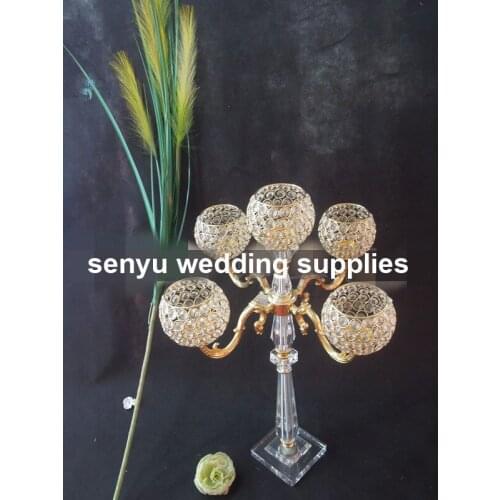 New style Hot 75cm Tall 5-arms Crystal Candelabras Table Centerpiece Wedding Supply senyu0027