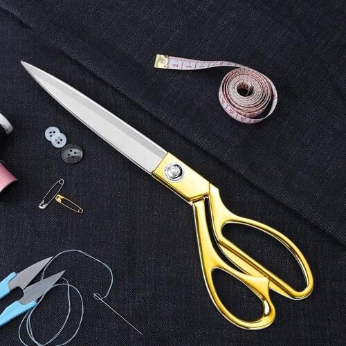 Senior Stainless Steel Professional Tailor Scissors Vintage High Quality Leather Fabric Cutter Golden Sharp Scissors 10.5 inch