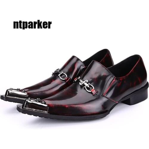 Ntparker Pointed Toe Mans Wedding Shoes Formal Dress Leather Shoes Wine Red, EU38-46! Free Shipping