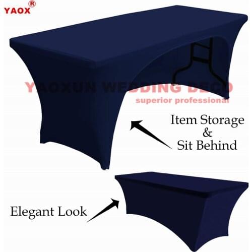 One Side Open Black White Spandex Table Cover Rectangle Lycra Home Kitchen Dining Table Linen Cloth Dj Wedding Tablecloth