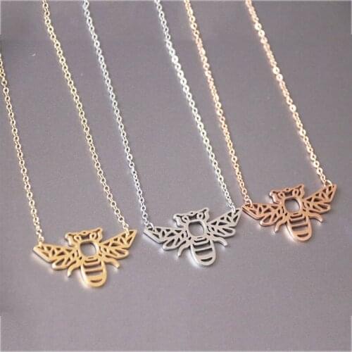 Wholesale 10 pcs batch bee necklace insect fashion jewelry gift stainless steel hollow necklace