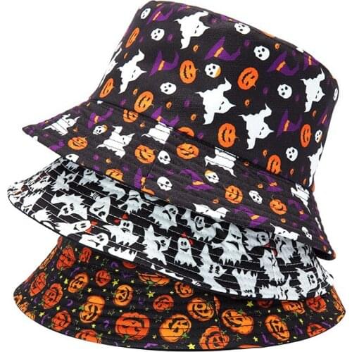 2021 Fashion Summer Unisex Pumpkin Ghost Bucket Hat Hip Hop Gorros Men Women Beach Sun Fishing Fisherman Hat Christmas