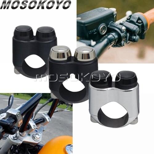 Black 7/8in 1in Handlebar Mount Switch Push Button Cafe Racer 2 Button Hand Control Switches 22mm 25mm Starter Horn Light Switch