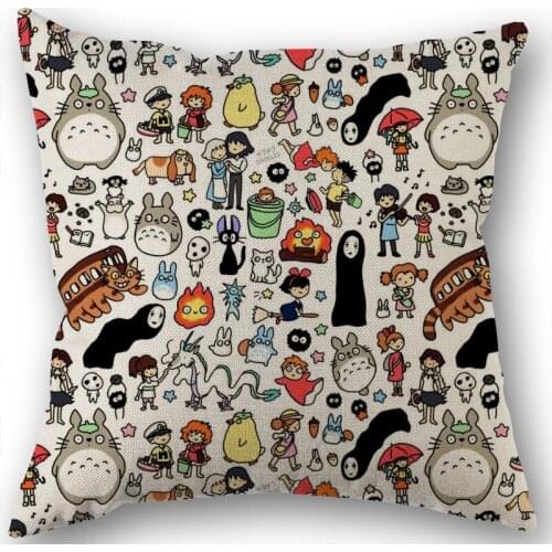 Custom Studio Ghibli Art Pillowcase Wedding Decorative Cotton Linen Pillow Case For Home Pillow Cover 45X45(One Sides)