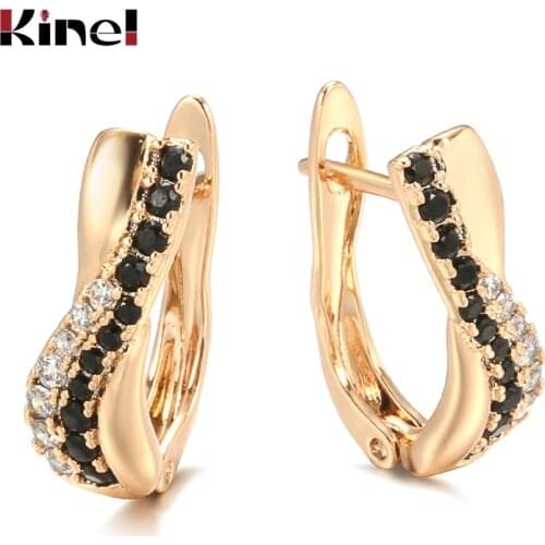 Kinel Fashion Natural Black Zircon Stud Earrings for Women 585 Rose Gold Earrings Luxury Vintage Wedding Jewelry