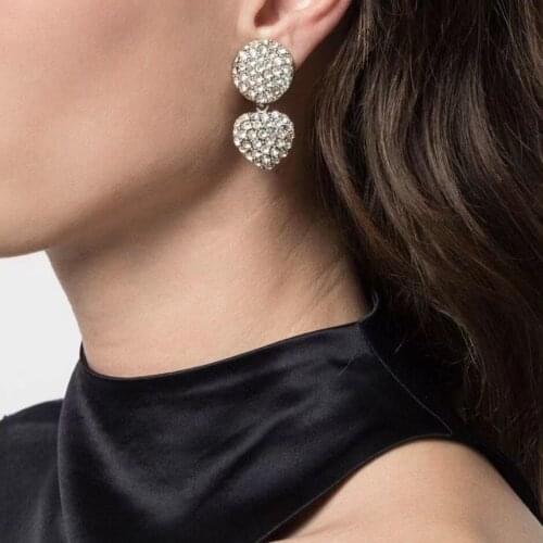 Geogous Shiny Rhinestone Alloy Heart Pendant Dangle Earrings For Women Fashion Jewelry Trendy Statement Earring Accessory