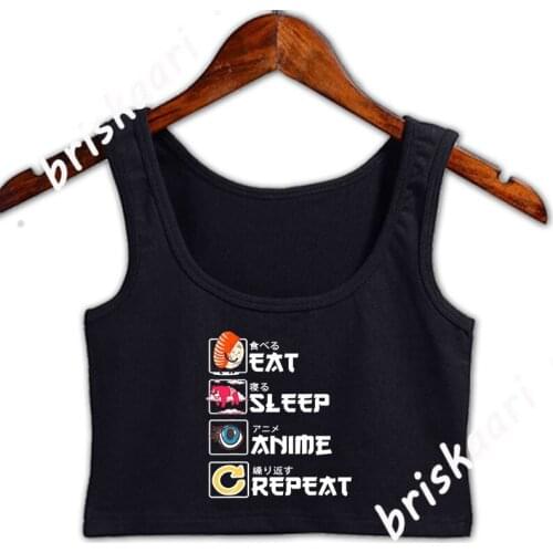 Eat Sleep Anime Repeat Anime Manga Gift Crop Top Women Design Fashion High Street Family Summer Style Pattern Top O-Neck Vest