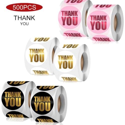 Upscale Gold Foil Gifts Sealing Thank You Stickers 500pcs 1" Pink Black White Adhesive Labels Decor for Business Card Envelopes