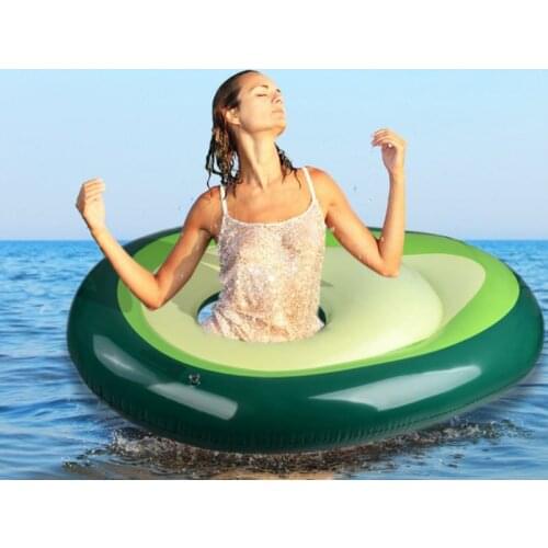 Green Inflatable Avocado Water Hammock Swimming Ring Cushion Lounge Floating Row Chair