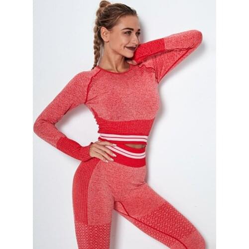 Women Seamless Top Long Sleeve Yoga T Shirts Cropped Top Fitness Gym Shirt Sexy Hollow Mesh Sports Top Striped Knitted T Shirts