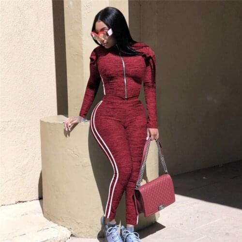 FUFUCAILLM Women Long Sleeve TrackSuit Striped Tight Sport Set Zipper Lace-up Sleeve Tops High Waist Trouser 2PCS Casual Outfits