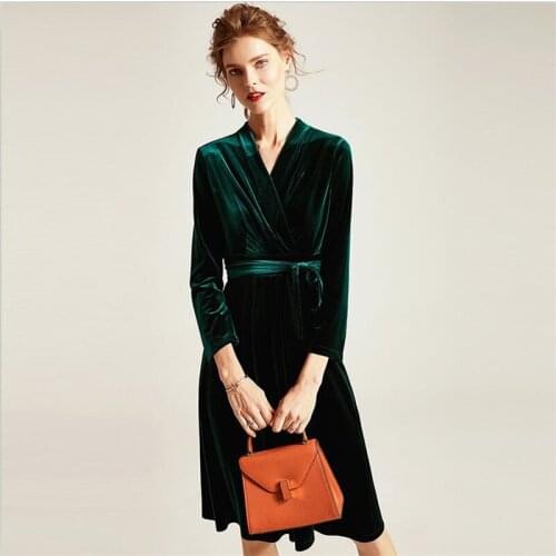 2020 Autumn Winter Woman Stylish Solid Velvet Dress V-Neck Wrist Sleeve Draped Loose Dress Plus Size Vestidos M-8XL