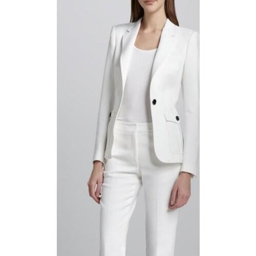 2016 Fashion Female Ladies Custom made White Single Button Business Women suits