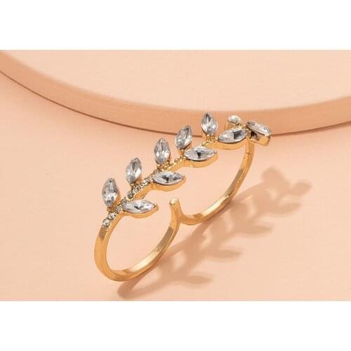 2021 Ins Trendy Gold Metal Leaf Leaves Double Minimalist Minimalism Knuckle Finger Rings Korean Fashion Women Party Jewelry