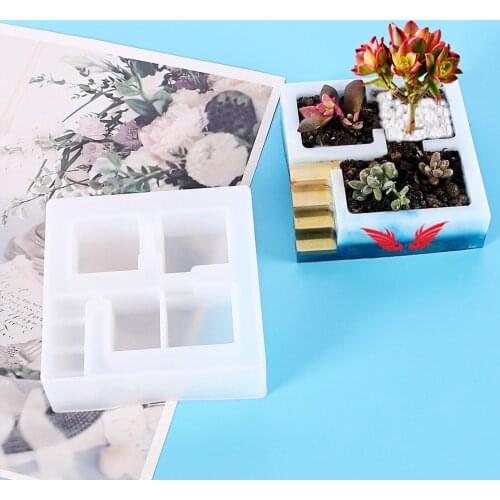 3D Silicone Molds For DIY Crystal Epoxy Resin Succulent Flower Pot Mirror Storage Box Mold Square Jewelry Square Silicone Mold