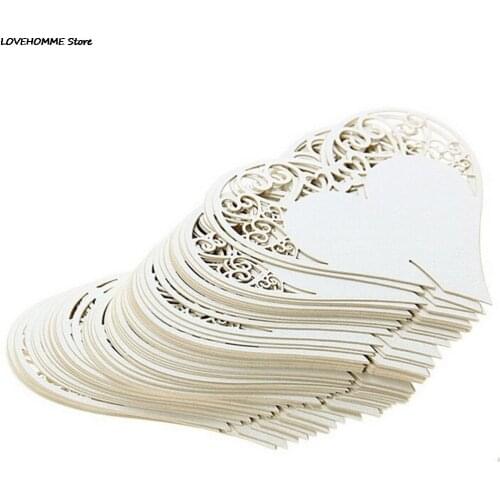 50pcs/set Wedding Table Decoration Place Cards Laser Cut Heart Floral Wine Glass Place Cards For Wedding Party Decoration
