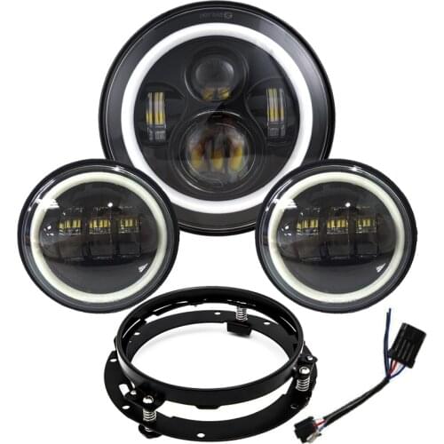 7inch LED Headlight White DRL 4.5" Halo Fog Lights Adapter Ring Motorcycle Set for Touring Electra Glide Road King Street Glide