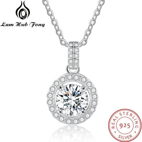 925 Sterling Silver Moissanite Necklace Gemstone 1Ct D Color Round Moissanite Stone Necklaces Fine Jewelry Gifts (Lam Hub Fong)