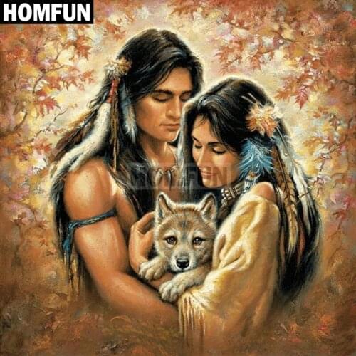 HOMFUN Full Square/Round Drill 5D DIY Diamond Painting "Lovers wolves" Embroidery Cross Stitch 5D Home Decor Gift A02325