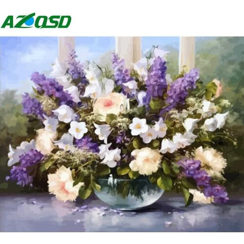 AZQSD Draw By Number Flower Oil Painting Paint By Numbers Floral HandPainted Kits Drawing Canva Home Decoration Gift