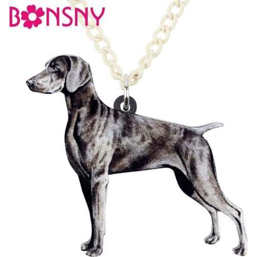 Bonsny Acrylic German Weimaraner Dog Necklace Pendant Sweater Chain Collar Fashion Animal Jewelry For Women Girl Pet Lovers Gift