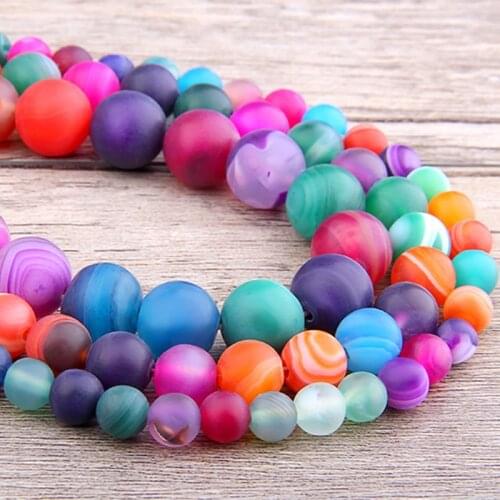 Natural Rainbow Agates Gem Beads Matte Frosted Agates Round Spacer Beads For DIY Making Jewelry Bracelet Rings Earrings 4-12MM