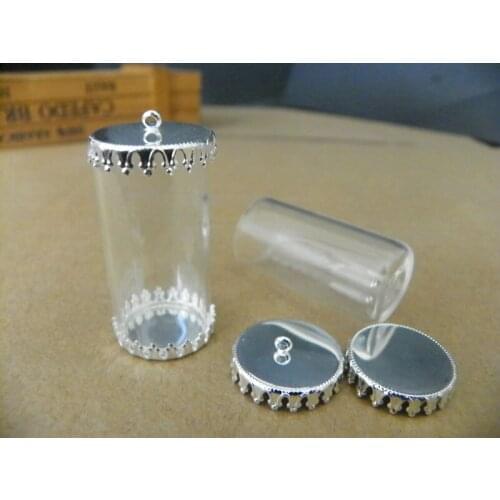 40x20mm Two side open tube shap glass globe base set silver plate glass bottle pendant fashion jewelry pendant