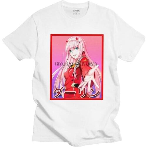 Kawaii Zero Two Darling In The Franxx T Shirt Men Short Sleeved 100% Cotton T-shirt Graphic Anime Manga Tees Streetwear Tshirt