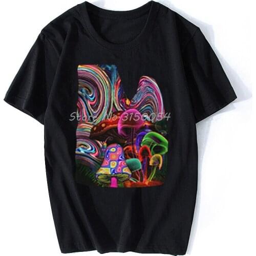 Psychedelic Magic Mushroom Trippy Tongue Dmt Collection Tshirt Men O-neck Cotton T-Shirt Hip Hop Funny Tee Shirt Harajuku
