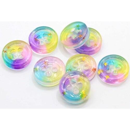 Gradient Rainbow Color 4 Holes Glitter Gold Star Resin Sewing Buttons Flatback Cabochon Scrapbooking DIY Craft Making