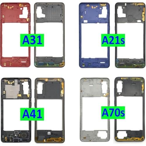 5PCS Housing Middle Frame + Side Power On Off Key Button + Rear Back Battery Cover With Logo For Samsung A21S A31 A41 A70S
