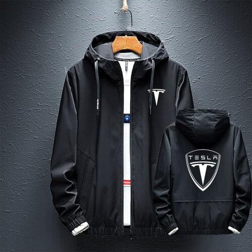 Print Tesla Men Luxury Jacket Motorcycle Hoodies Zipper Pockets Male Coats Biker Windbreaker Clothing Sportwear Tops
