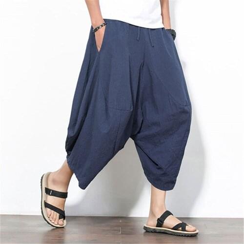 Summer Linen Harem Pants Oversized 5XL Hip-Hop Cropped Trousers Vintage Unisex Wide-Leg Pants Sarouel Pantalon