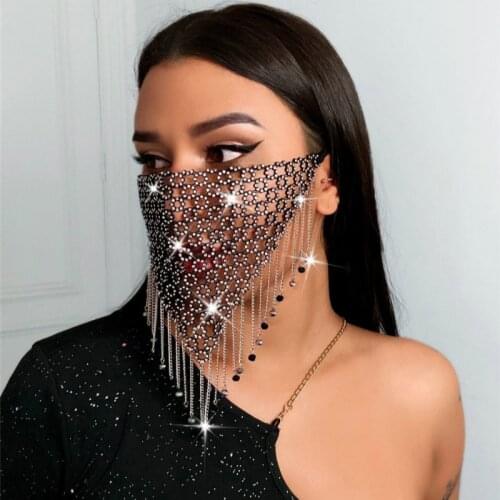 2020 Rhinestone Tassel Splicing Jewelry Mask Fashion Sexy Glitter Women Diamond Crytal Facemask Party Show Mouth Mask Wedding