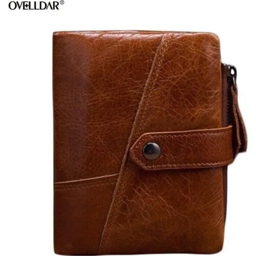 Mens Short Genuine Leather Rfid Wallet Coin Purse Vintage Male Money Bag High Quality Men Crazy Horse Wallets