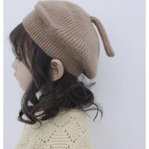New Baby Winter Hat with Tail Knitted Cartoon Kids Girls Hat 10 Colors Elastic Baby Beanie Kids Cap for Girls Beret Hats