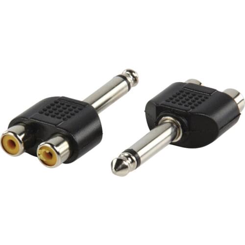 2pcs 6.35mm Male Mono 1/4" Stereo Jack Plug to 2 * RCA Phono Female Socket Adapter Converter For studio mixer speakers and radio