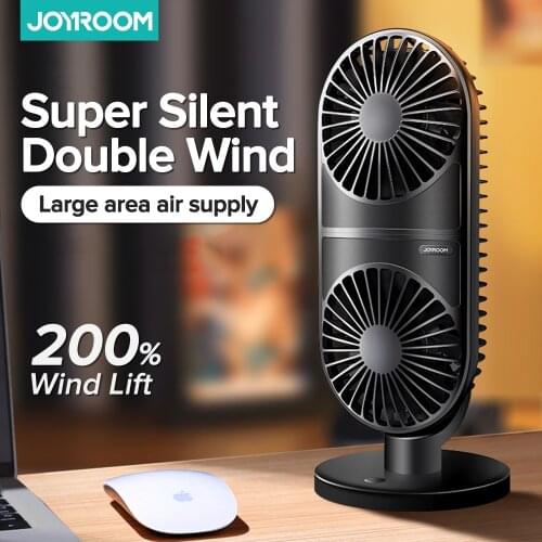Joyroom Rechargeable Desktop USB Fan Table Fan Whisper Quiet Fan Cooler Vertical Double Fan Design 2000mAh