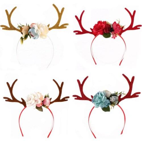 Party Supplies Ladies Girl Party Headband Flower Deer Antler Costume Ear Hairband Holiday Flower Fashion Christmas Headbands