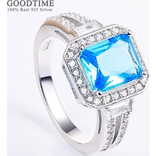 Luxury Wedding Ring Pure 925 Sterling Silver Square Blue Zircon Engagement Ring Jewelry Accessories Gift For Women Girl Party