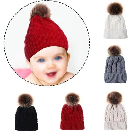 Newborn Baby Boy Kids Warm Hat Fur Bobble Knit Crochet Beanie Cap Children Winter Hats